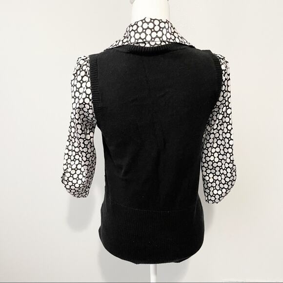 AGB Layered Black sweater polka dot satin top size small - Picture 3 of 10